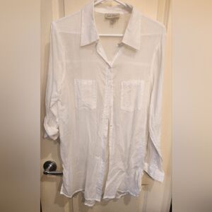 Charlie Paige Sheer White Button-Down Shirt 100% Cotton